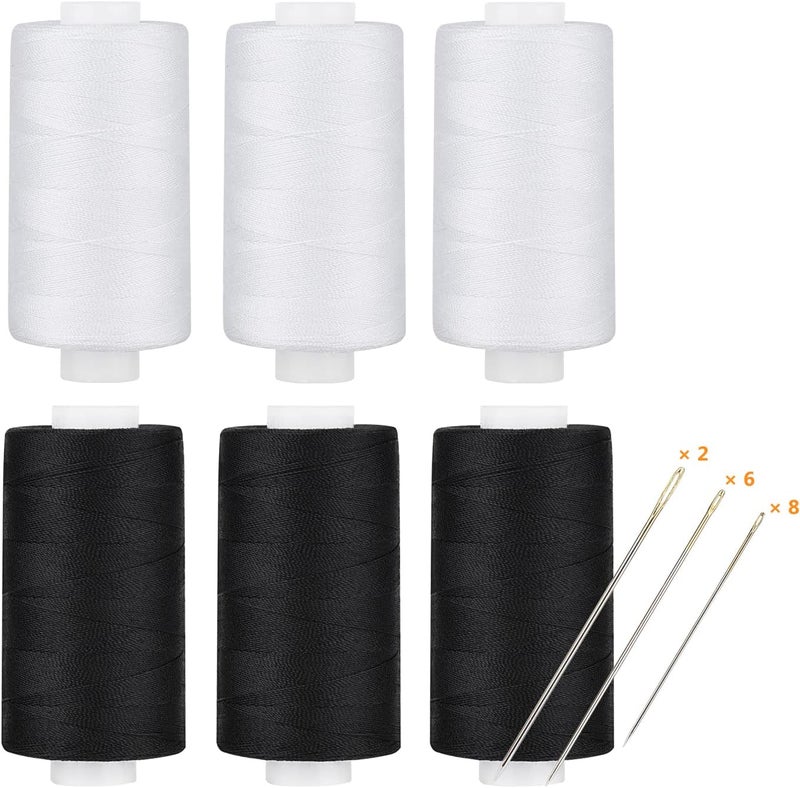 simthread All Purpose Thread Polyester 3 White 3 Black, 400 Yards Each with 16 Needles for Hand Sewing, and Thread for Quilting Piecing Sewing Machines - Image 1